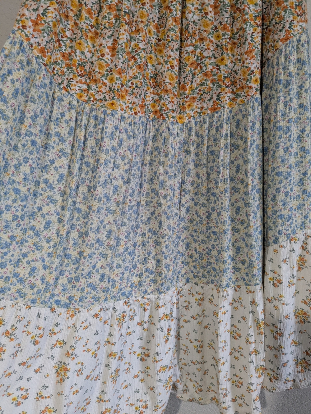 American Eagle Outfitters Boho Patchwork Floral Maxi Skirt Blue, Cream & Mustard - Picture 11 of 16